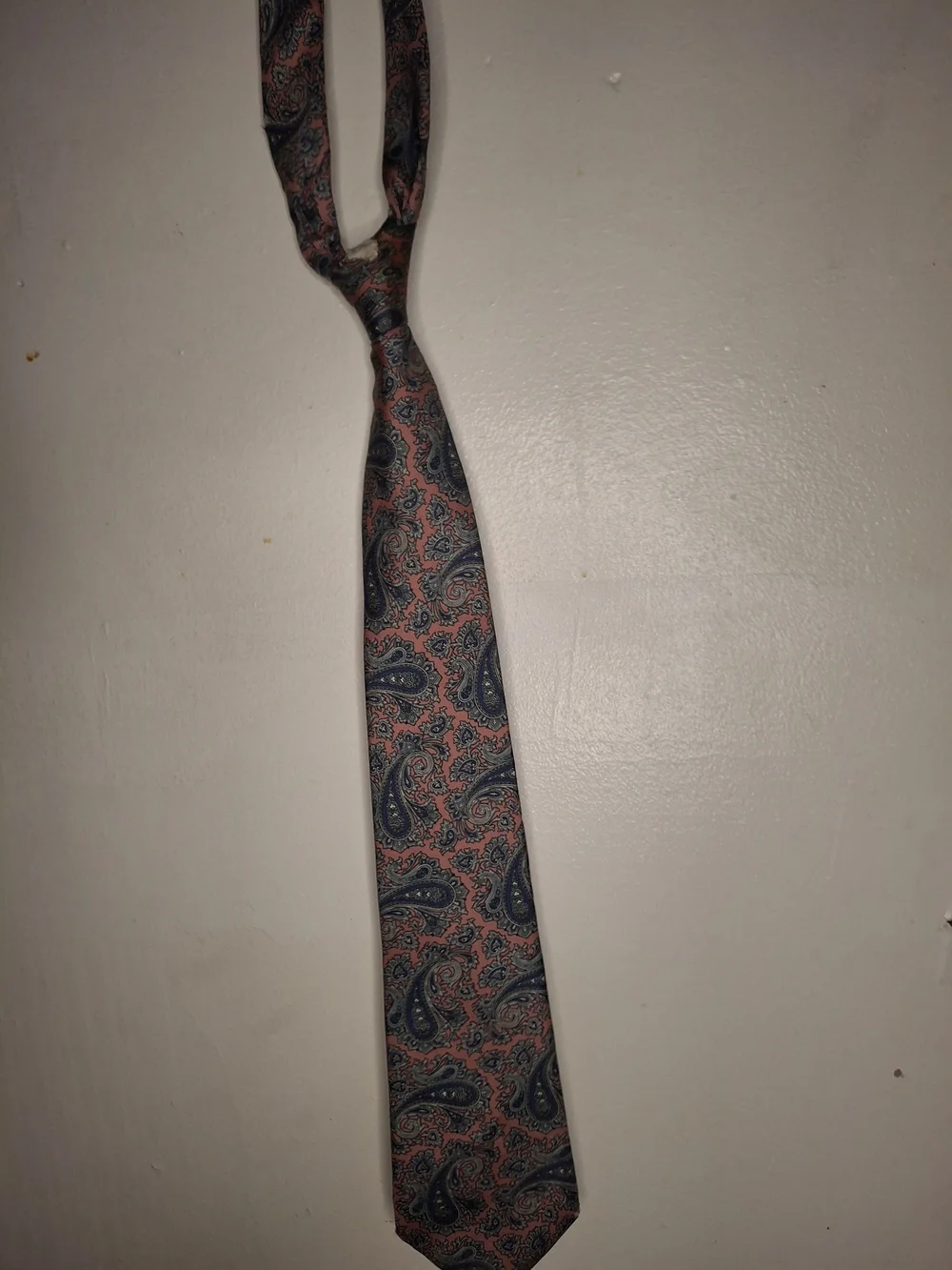 Christian Dior Men's Pink Paisley Silk Tie with Blue Accents